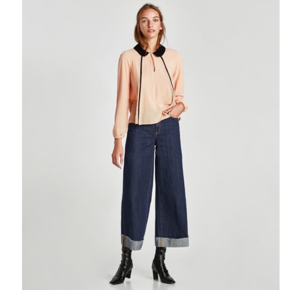NWT Zara Top with contrasting Collor, XS, Pink